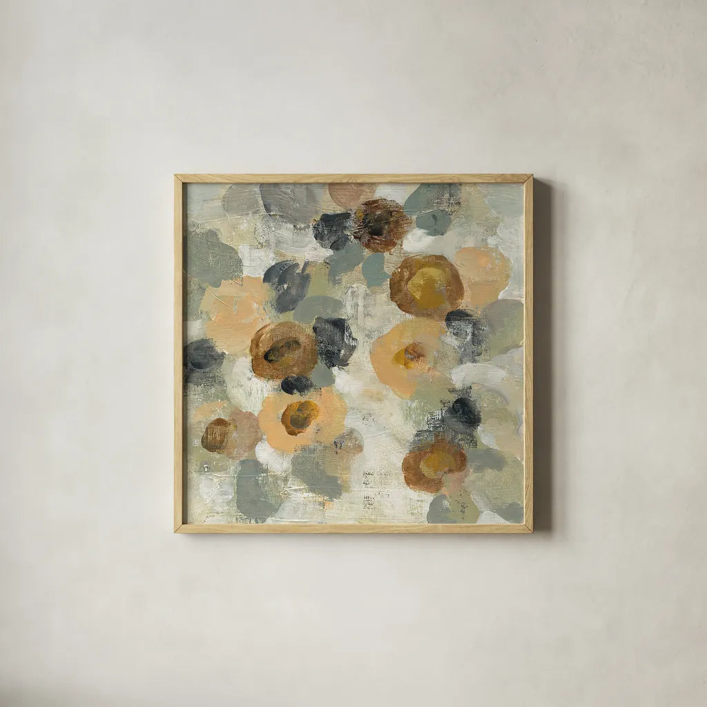Neutral Floral III by Silvia Vassileva. Shown in a natural wood glass frame for a timeless modern aesthetic. Available as an archival giclee rolled canvas, fine art paper, or poster print. SKU 27132a.