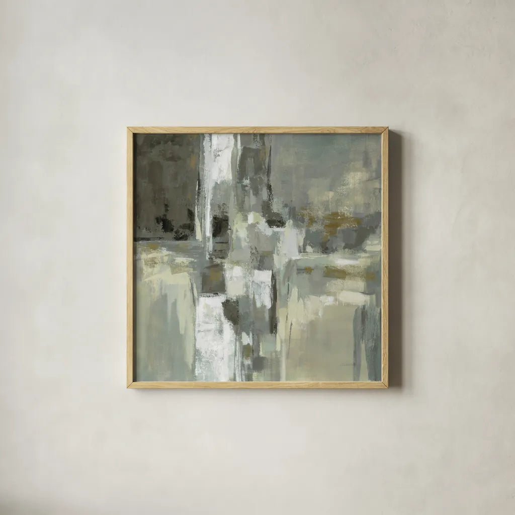 Neutral Water by Silvia Vassileva. Shown in a natural wood glass frame for a timeless modern aesthetic. Available as an archival giclee rolled canvas, fine art paper, or poster print. SKU 65026a.