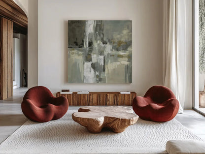 Neutral Water by Silvia Vassileva. Shown as extra-large giant wall art in a modern living room. Available as an archival giclee rolled canvas, fine art paper, or poster print. SKU 65026a.