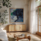 Northern Coast I by Silvia Vassileva. Shown in a natural wood frame in a cozy modern living room. Available as an archival giclee rolled canvas, fine art paper, or poster print. SKU 61060a.