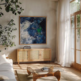 Northern Coast III by Silvia Vassileva. Shown in a natural wood frame in a cozy modern living room. Available as an archival giclee rolled canvas, fine art paper, or poster print. SKU 61062a.
