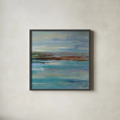 Northern Shore Square II by Silvia Vassileva. Shown in a sleek black glass frame for a contemporary gallery look. Available as an archival giclee rolled canvas, fine art paper, or poster print. SKU 13167a.