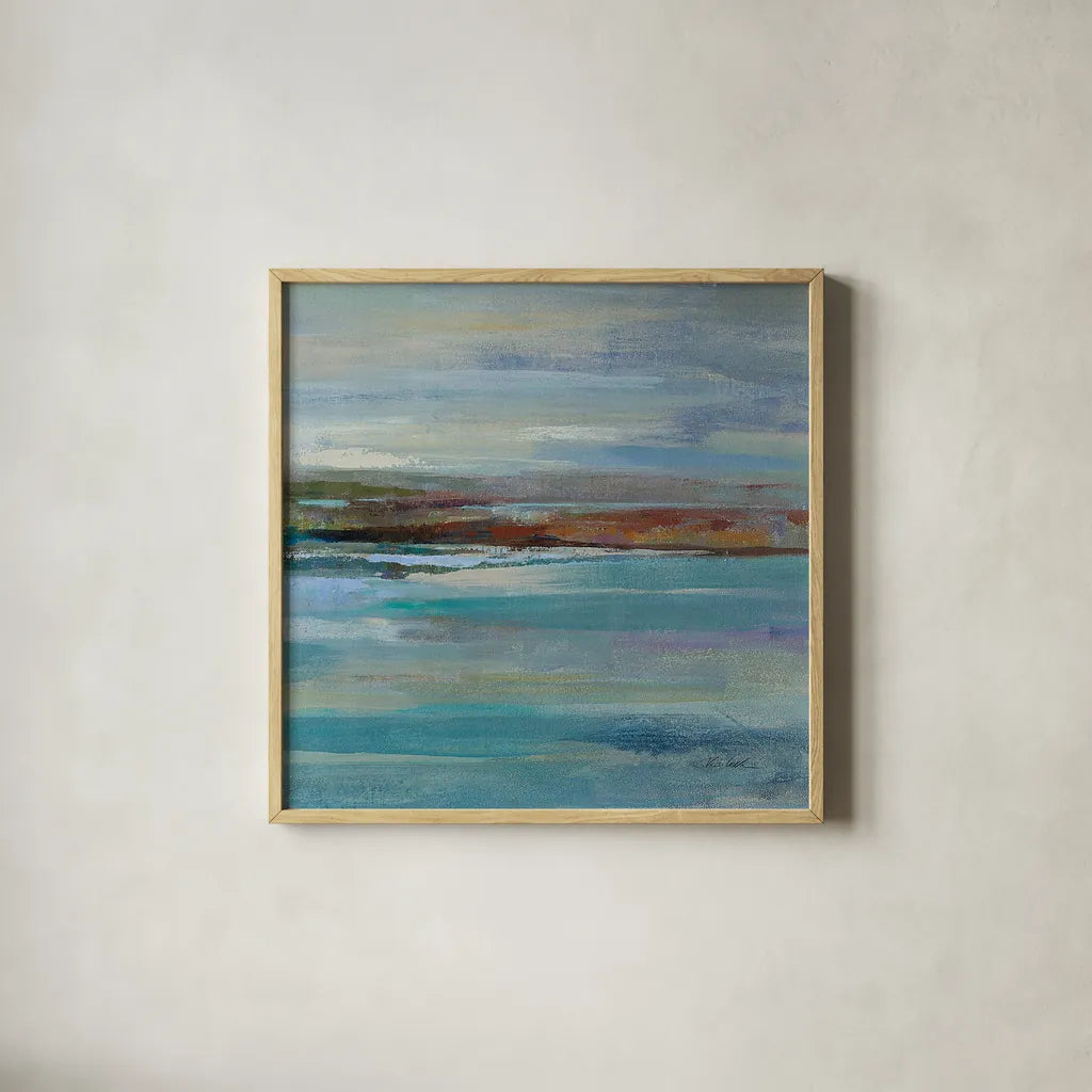 Northern Shore Square II by Silvia Vassileva. Shown in a natural wood glass frame for a timeless modern aesthetic. Available as an archival giclee rolled canvas, fine art paper, or poster print. SKU 13167a.