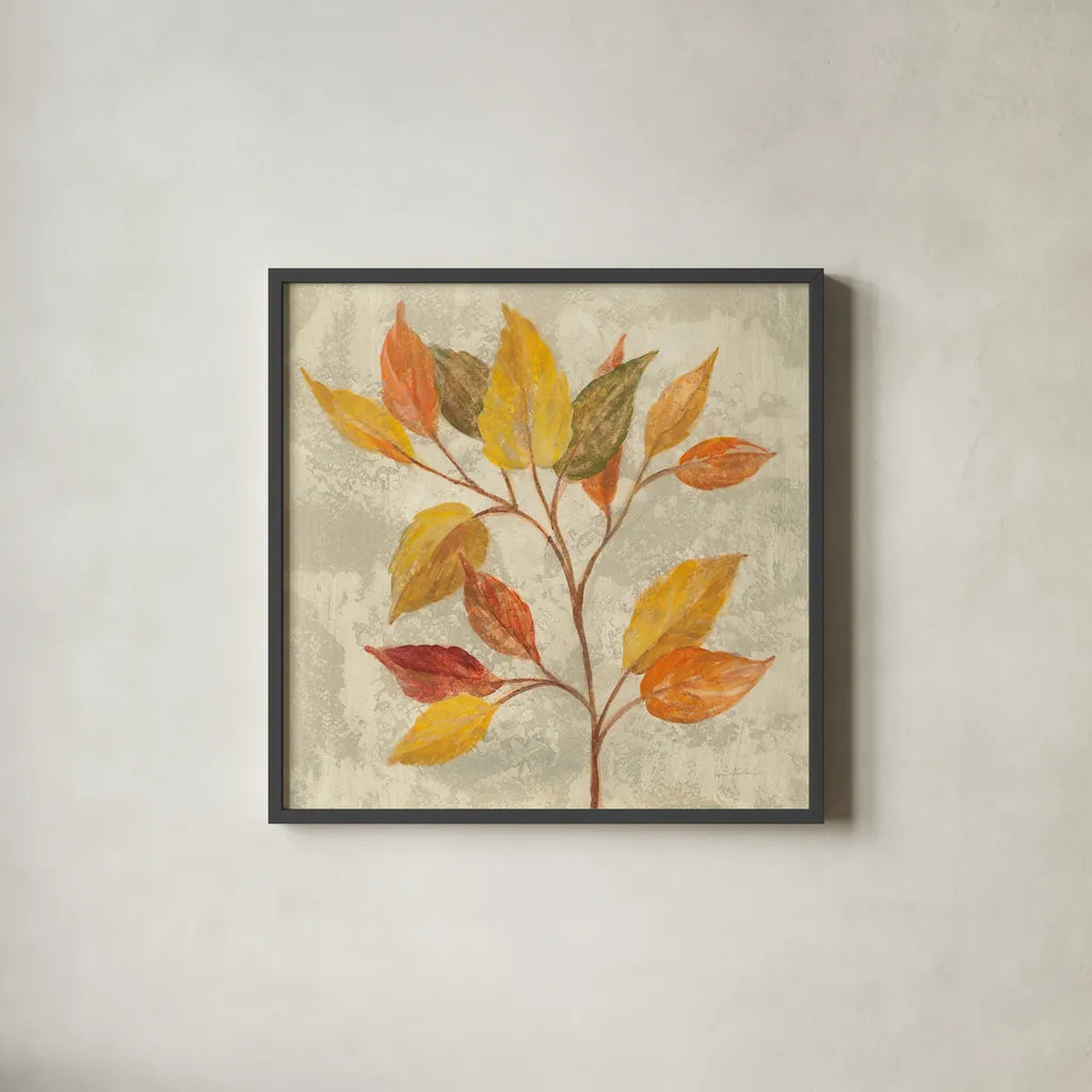 November Leaves II by Silvia Vassileva. Shown in a sleek black glass frame for a contemporary gallery look. Available as an archival giclee rolled canvas, fine art paper, or poster print. SKU 48844a.
