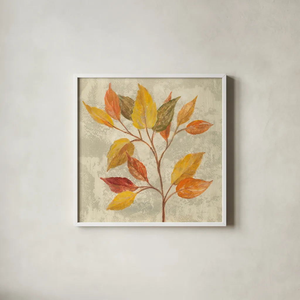 November Leaves II by Silvia Vassileva. Shown in a crisp white glass frame for a clean and minimalist style. Available as an archival giclee rolled canvas, fine art paper, or poster print. SKU 48844a.