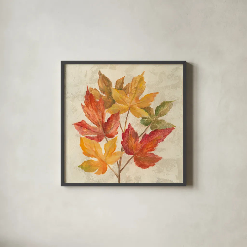 November Leaves IV by Silvia Vassileva. Shown in a sleek black glass frame for a contemporary gallery look. Available as an archival giclee rolled canvas, fine art paper, or poster print. SKU 48846a.
