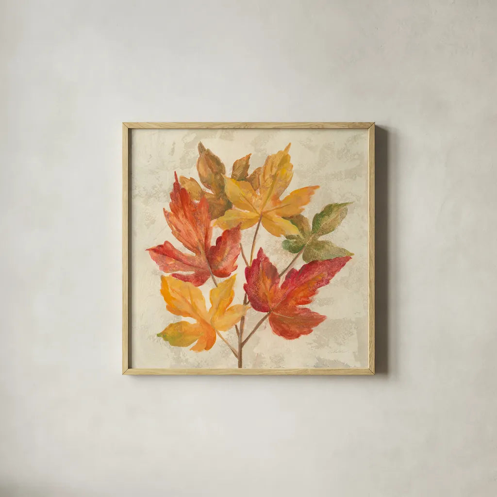 November Leaves IV by Silvia Vassileva. Shown in a natural wood glass frame for a timeless modern aesthetic. Available as an archival giclee rolled canvas, fine art paper, or poster print. SKU 48846a.