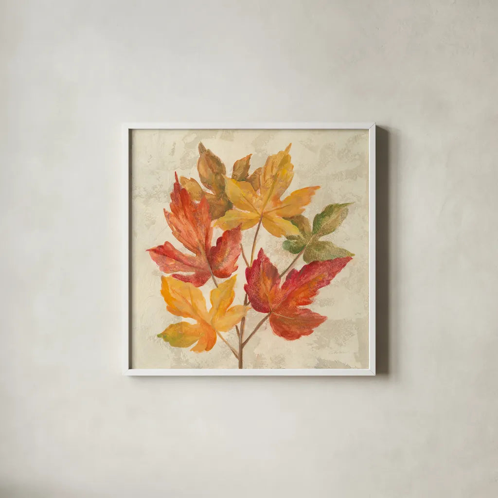 November Leaves IV by Silvia Vassileva. Shown in a crisp white glass frame for a clean and minimalist style. Available as an archival giclee rolled canvas, fine art paper, or poster print. SKU 48846a.