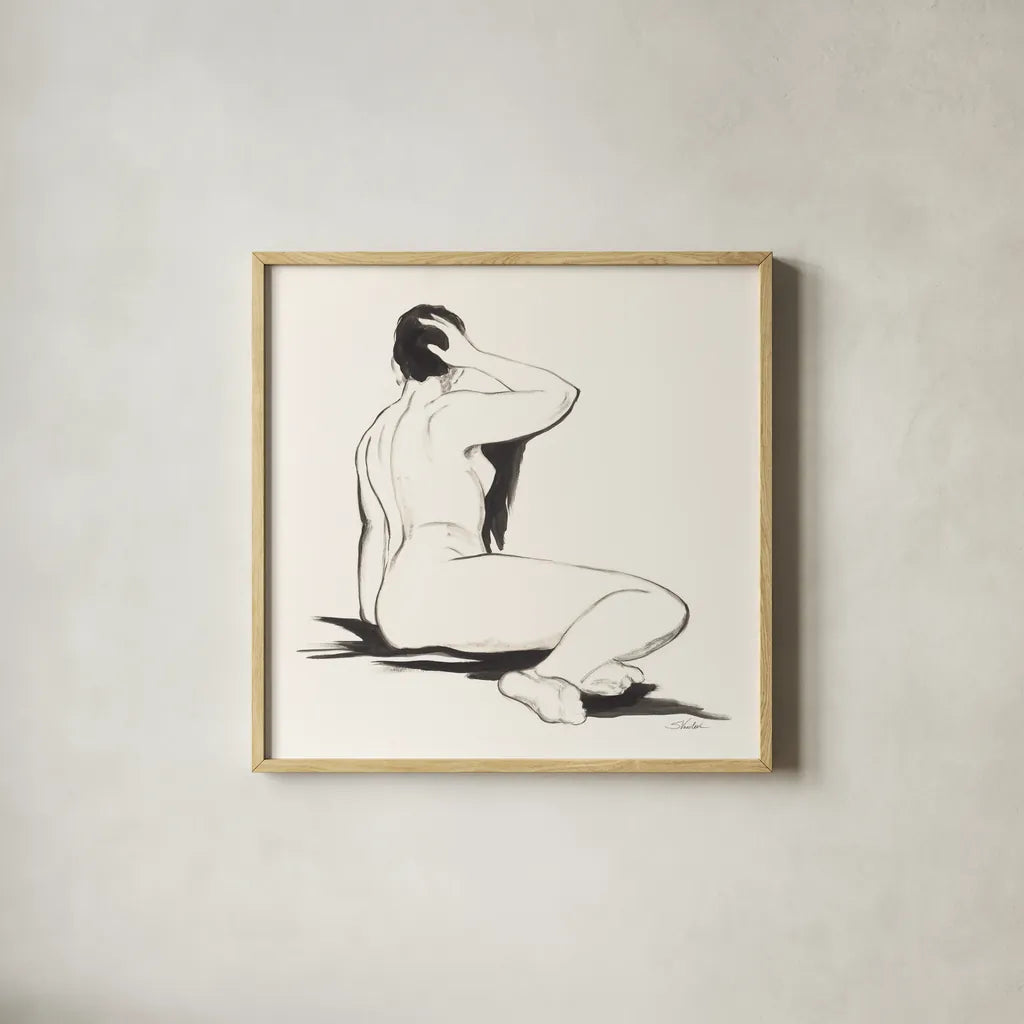 Nude III by Silvia Vassileva. Shown in a natural wood glass frame for a timeless modern aesthetic. Available as an archival giclee rolled canvas, fine art paper, or poster print. SKU 86868a.