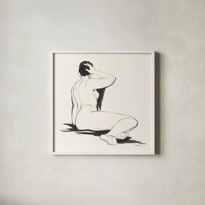 Nude III by Silvia Vassileva. Shown in a crisp white glass frame for a clean and minimalist style. Available as an archival giclee rolled canvas, fine art paper, or poster print. SKU 86868a.