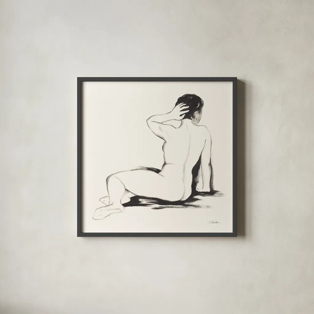 Nude IV by Silvia Vassileva. Shown in a sleek black glass frame for a contemporary gallery look. Available as an archival giclee rolled canvas, fine art paper, or poster print. SKU 86869a.