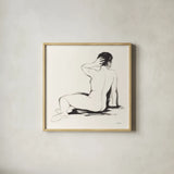 Nude IV by Silvia Vassileva. Shown in a natural wood glass frame for a timeless modern aesthetic. Available as an archival giclee rolled canvas, fine art paper, or poster print. SKU 86869a.
