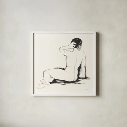 Nude IV by Silvia Vassileva. Shown in a crisp white glass frame for a clean and minimalist style. Available as an archival giclee rolled canvas, fine art paper, or poster print. SKU 86869a.