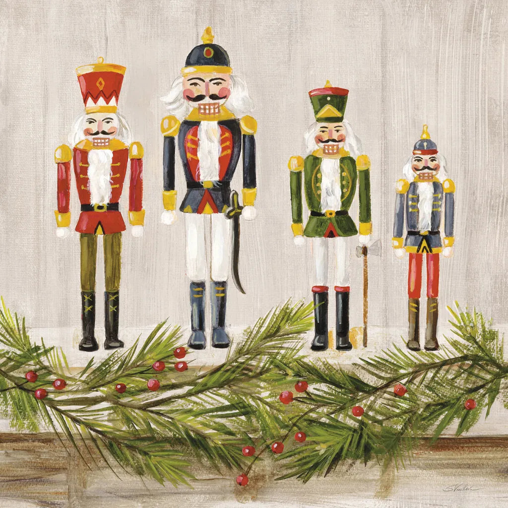 Nutcrackers on a Mantel by Silvia Vassileva. SKU 65240a. Archival Giclee Fine art print for wall decor.