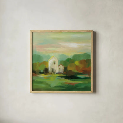 October Farm I by Silvia Vassileva. Shown in a natural wood glass frame for a timeless modern aesthetic. Available as an archival giclee rolled canvas, fine art paper, or poster print. SKU 36379a.
