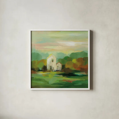 October Farm I by Silvia Vassileva. Shown in a crisp white glass frame for a clean and minimalist style. Available as an archival giclee rolled canvas, fine art paper, or poster print. SKU 36379a.