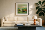 October Farm I v2 by Silvia Vassileva. Displayed in a glass frame with matte in a clean modern living room. Available as an archival giclee rolled canvas, fine art paper, or poster print. SKU 36986a.