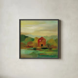 October Farm II v2 by Silvia Vassileva. Shown in a sleek black glass frame for a contemporary gallery look. Available as an archival giclee rolled canvas, fine art paper, or poster print. SKU 36987a.