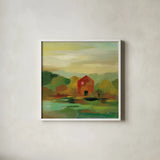 October Farm II v2 by Silvia Vassileva. Shown in a crisp white glass frame for a clean and minimalist style. Available as an archival giclee rolled canvas, fine art paper, or poster print. SKU 36987a.