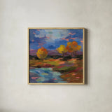 October Glow by Silvia Vassileva. Shown in a natural wood glass frame for a timeless modern aesthetic. Available as an archival giclee rolled canvas, fine art paper, or poster print. SKU 102546a.