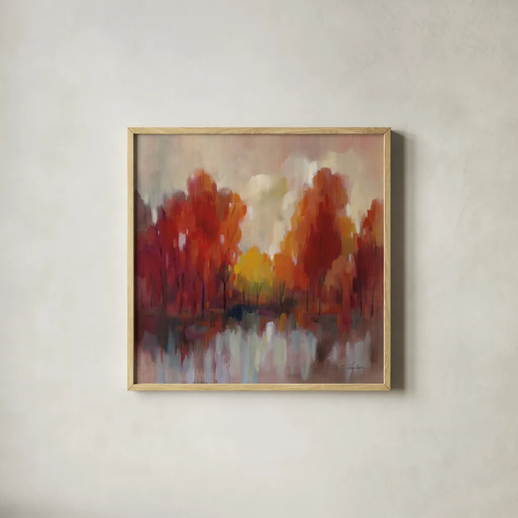 October Memories by Silvia Vassileva. Shown in a natural wood glass frame for a timeless modern aesthetic. Available as an archival giclee rolled canvas, fine art paper, or poster print. SKU 75992a.