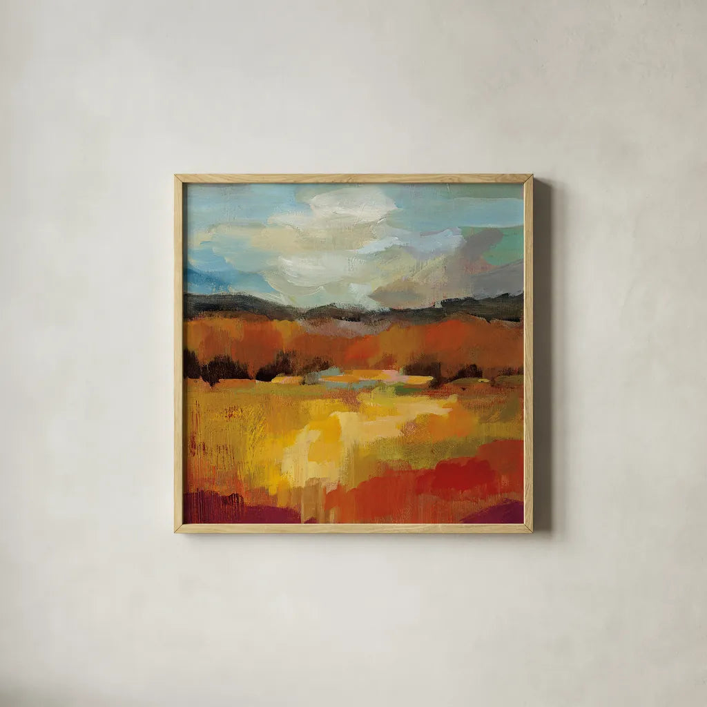 October Moment II by Silvia Vassileva. Shown in a natural wood glass frame for a timeless modern aesthetic. Available as an archival giclee rolled canvas, fine art paper, or poster print. SKU 29742a.