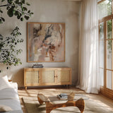 Old Barn Door by Silvia Vassileva. Shown in a natural wood frame in a cozy modern living room. Available as an archival giclee rolled canvas, fine art paper, or poster print. SKU 73225a.
