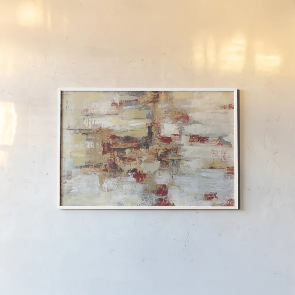 Old Bridge Reminiscence Red by Silvia Vassileva. shown as a paper print in a white frame. Available as a archival giclee rolled canvas, fine art paper, or poster print. SKU 55991i.