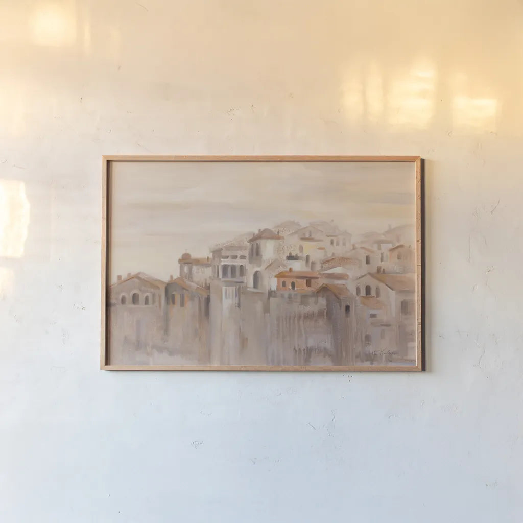 Old Town Italy by Silvia Vassileva. shown as a paper print in a natural frame. Available as a archival giclee rolled canvas, fine art paper, or poster print. SKU 89699i.