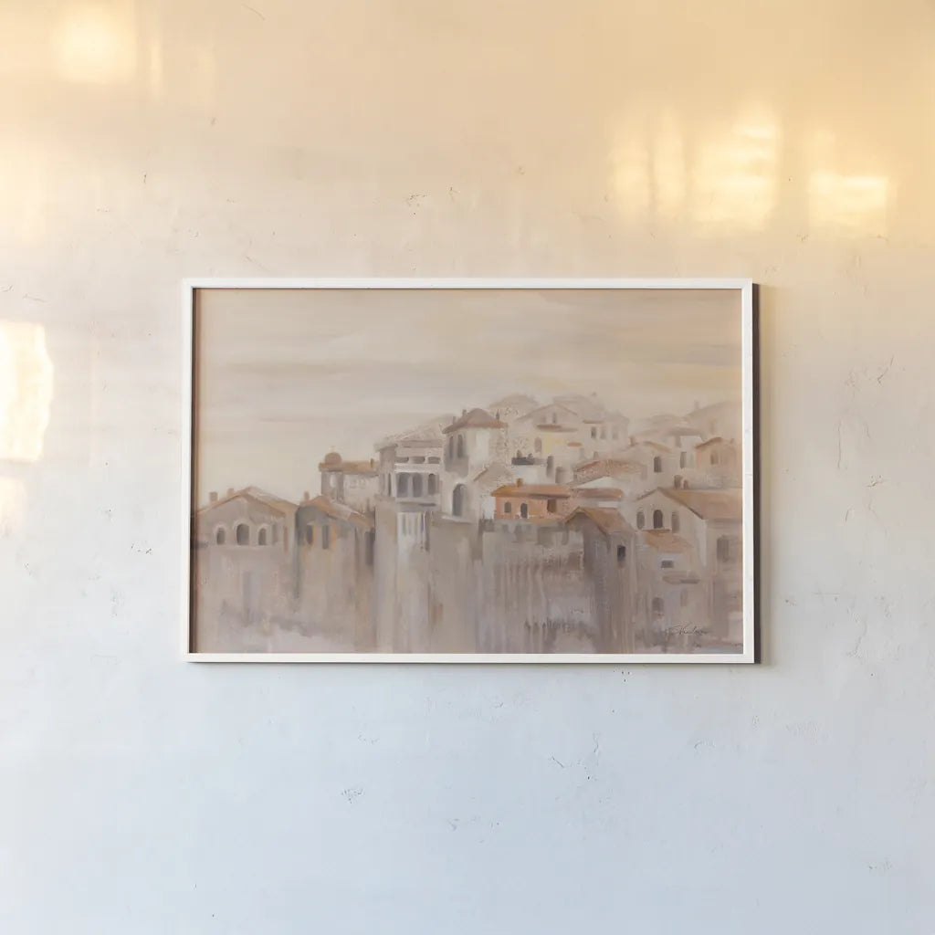 Old Town Italy by Silvia Vassileva. shown as a paper print in a white frame. Available as a archival giclee rolled canvas, fine art paper, or poster print. SKU 89699i.