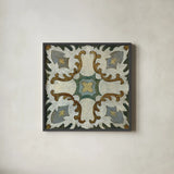 Old World Tile I by Silvia Vassileva. Shown in a sleek black glass frame for a contemporary gallery look. Available as an archival giclee rolled canvas, fine art paper, or poster print. SKU 58092a.