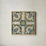 Old World Tile I by Silvia Vassileva. Shown in a natural wood glass frame for a timeless modern aesthetic. Available as an archival giclee rolled canvas, fine art paper, or poster print. SKU 58092a.