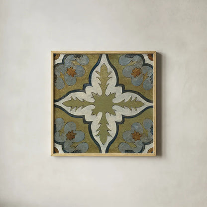Old World Tile II by Silvia Vassileva. Shown in a natural wood glass frame for a timeless modern aesthetic. Available as an archival giclee rolled canvas, fine art paper, or poster print. SKU 58093a.