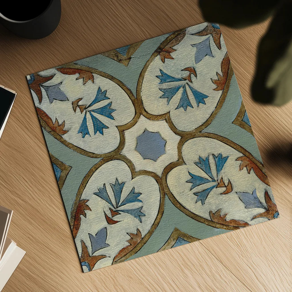 Old World Tile IV by Silvia Vassileva. Shown as a detailed flat fine art print, highlighting archival giclee quality. Available as an archival giclee rolled canvas, fine art paper, or poster print. SKU 58095a.