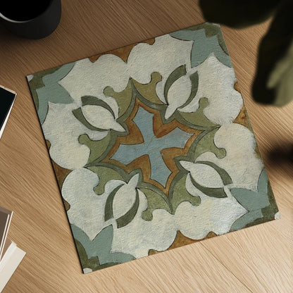 Old World Tile IX by Silvia Vassileva. Shown as a detailed flat fine art print, highlighting archival giclee quality. Available as an archival giclee rolled canvas, fine art paper, or poster print. SKU 58100a.