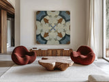 Old World Tile V by Silvia Vassileva. Shown as extra-large giant wall art in a modern living room. Available as an archival giclee rolled canvas, fine art paper, or poster print. SKU 58096a.