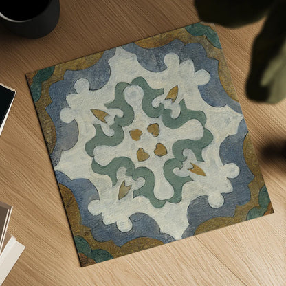 Old World Tile VI by Silvia Vassileva. Shown as a detailed flat fine art print, highlighting archival giclee quality. Available as an archival giclee rolled canvas, fine art paper, or poster print. SKU 58097a.
