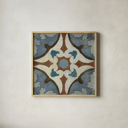 Old World Tile VII by Silvia Vassileva. Shown in a natural wood glass frame for a timeless modern aesthetic. Available as an archival giclee rolled canvas, fine art paper, or poster print. SKU 58098a.