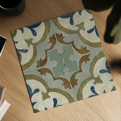 Old World Tile VIII by Silvia Vassileva. Shown as a detailed flat fine art print, highlighting archival giclee quality. Available as an archival giclee rolled canvas, fine art paper, or poster print. SKU 58099a.