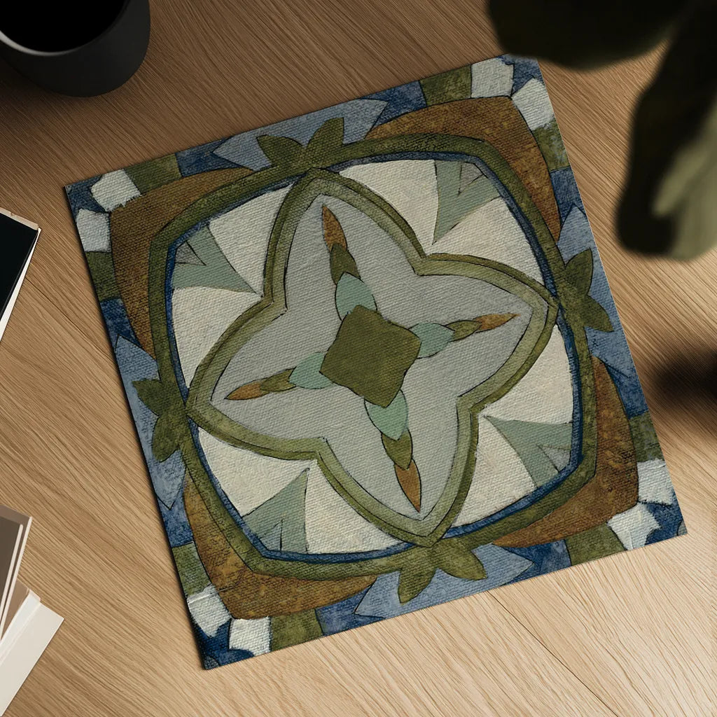 Old World Tile X by Silvia Vassileva. Shown as a detailed flat fine art print, highlighting archival giclee quality. Available as an archival giclee rolled canvas, fine art paper, or poster print. SKU 58101a.