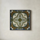 Old World Tile X by Silvia Vassileva. Shown in a sleek black glass frame for a contemporary gallery look. Available as an archival giclee rolled canvas, fine art paper, or poster print. SKU 58101a.