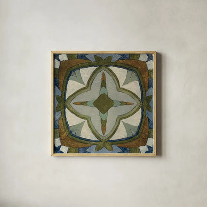 Old World Tile X by Silvia Vassileva. Shown in a natural wood glass frame for a timeless modern aesthetic. Available as an archival giclee rolled canvas, fine art paper, or poster print. SKU 58101a.