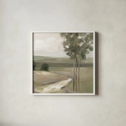Olive Trees Crop by Silvia Vassileva. Shown in a crisp white glass frame for a clean and minimalist style. Available as an archival giclee rolled canvas, fine art paper, or poster print. SKU 79213a.