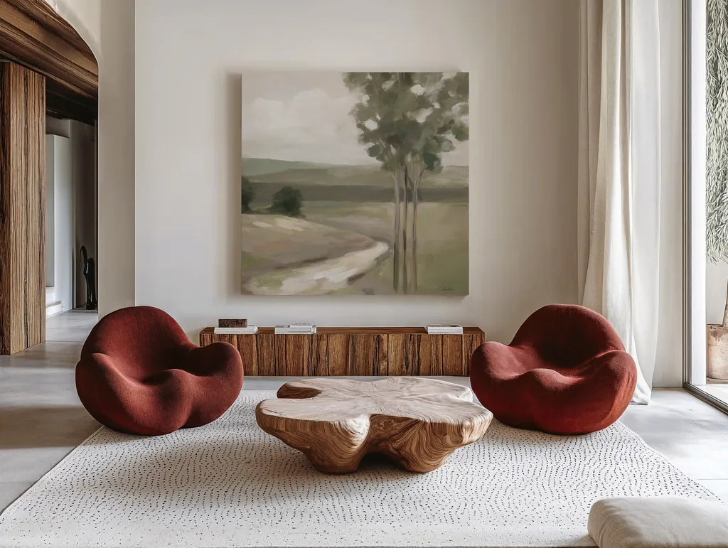 Olive Trees Crop by Silvia Vassileva. Shown as extra-large giant wall art in a modern living room. Available as an archival giclee rolled canvas, fine art paper, or poster print. SKU 79213a.