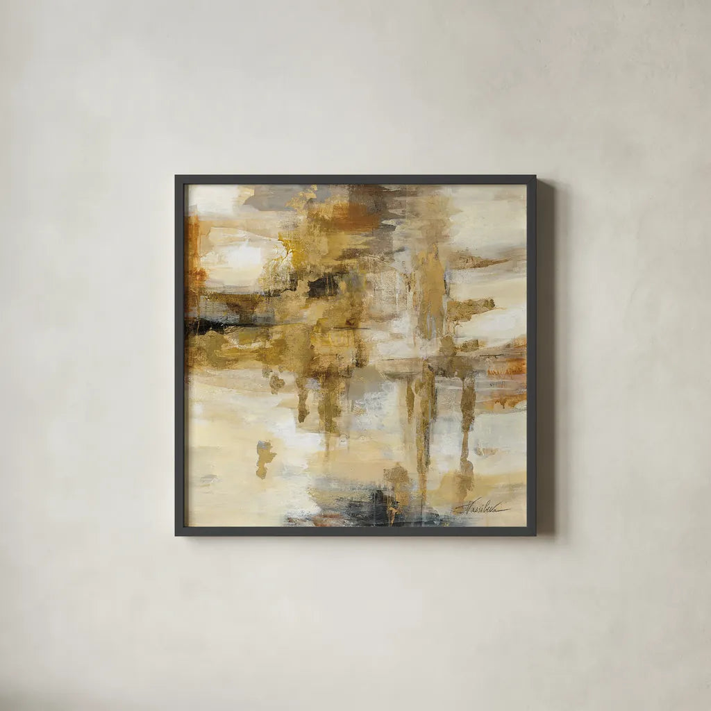 On the Bridge by Silvia Vassileva. Shown in a sleek black glass frame for a contemporary gallery look. Available as an archival giclee rolled canvas, fine art paper, or poster print. SKU 21928a.