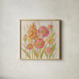 Opalescent Floral I by Silvia Vassileva. Shown in a natural wood glass frame for a timeless modern aesthetic. Available as an archival giclee rolled canvas, fine art paper, or poster print. SKU 67012a.