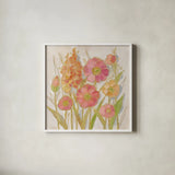 Opalescent Floral I by Silvia Vassileva. Shown in a crisp white glass frame for a clean and minimalist style. Available as an archival giclee rolled canvas, fine art paper, or poster print. SKU 67012a.