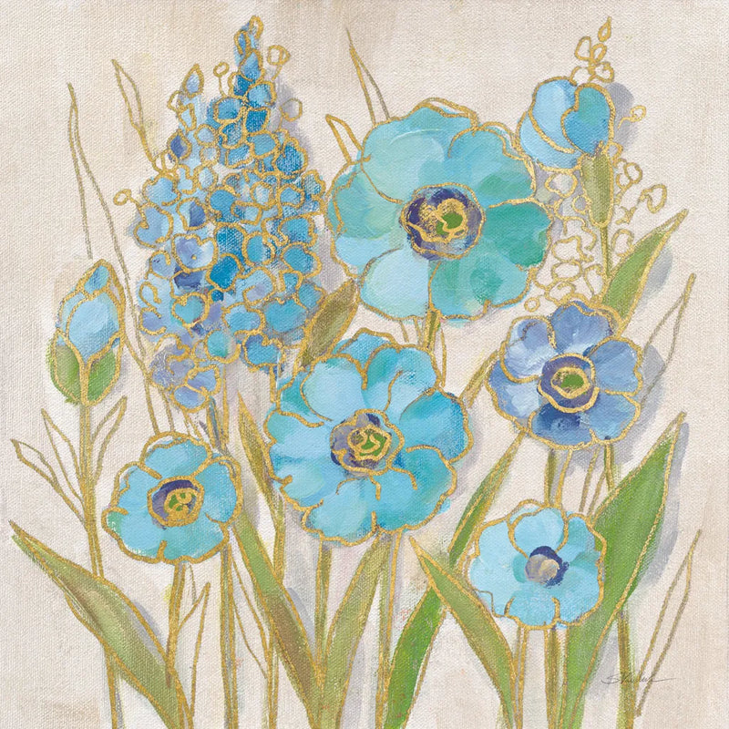 Opalescent Floral I Blue by Silvia Vassileva. SKU 69186a. Archival Giclee Fine art print for wall decor.