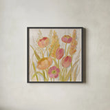 Opalescent Floral II by Silvia Vassileva. Shown in a sleek black glass frame for a contemporary gallery look. Available as an archival giclee rolled canvas, fine art paper, or poster print. SKU 67013a.