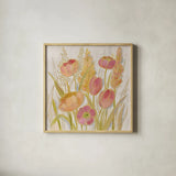 Opalescent Floral II by Silvia Vassileva. Shown in a natural wood glass frame for a timeless modern aesthetic. Available as an archival giclee rolled canvas, fine art paper, or poster print. SKU 67013a.